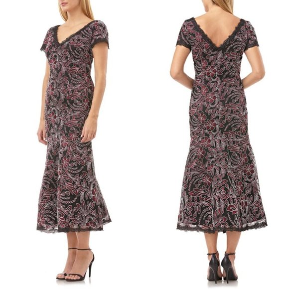 JS Collections Wine Embroidered Mesh Tea Dress Mother of the Bride Wedding NEW - Picture 2 of 9